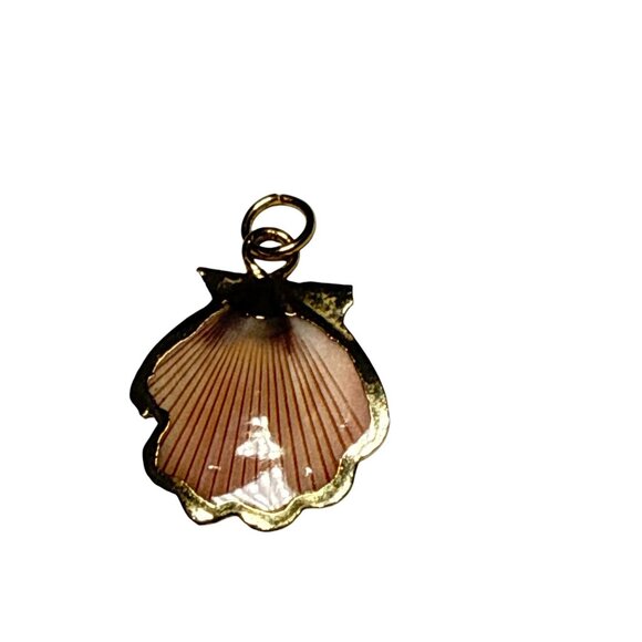 Gold Trimmed Pink Seashell Pendant Charm for Necklace or Bracelet Jewelry Making - Picture 4 of 5